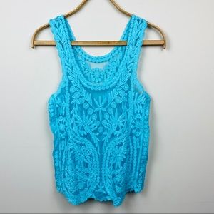 Blue "Lacy" Tank || One Size; Blue; 100% Cotton
